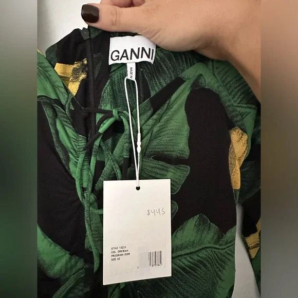 GANNI - Printed Drapey Jersey Gathering Midi Dress - Size 10 - Picture 5 of 6